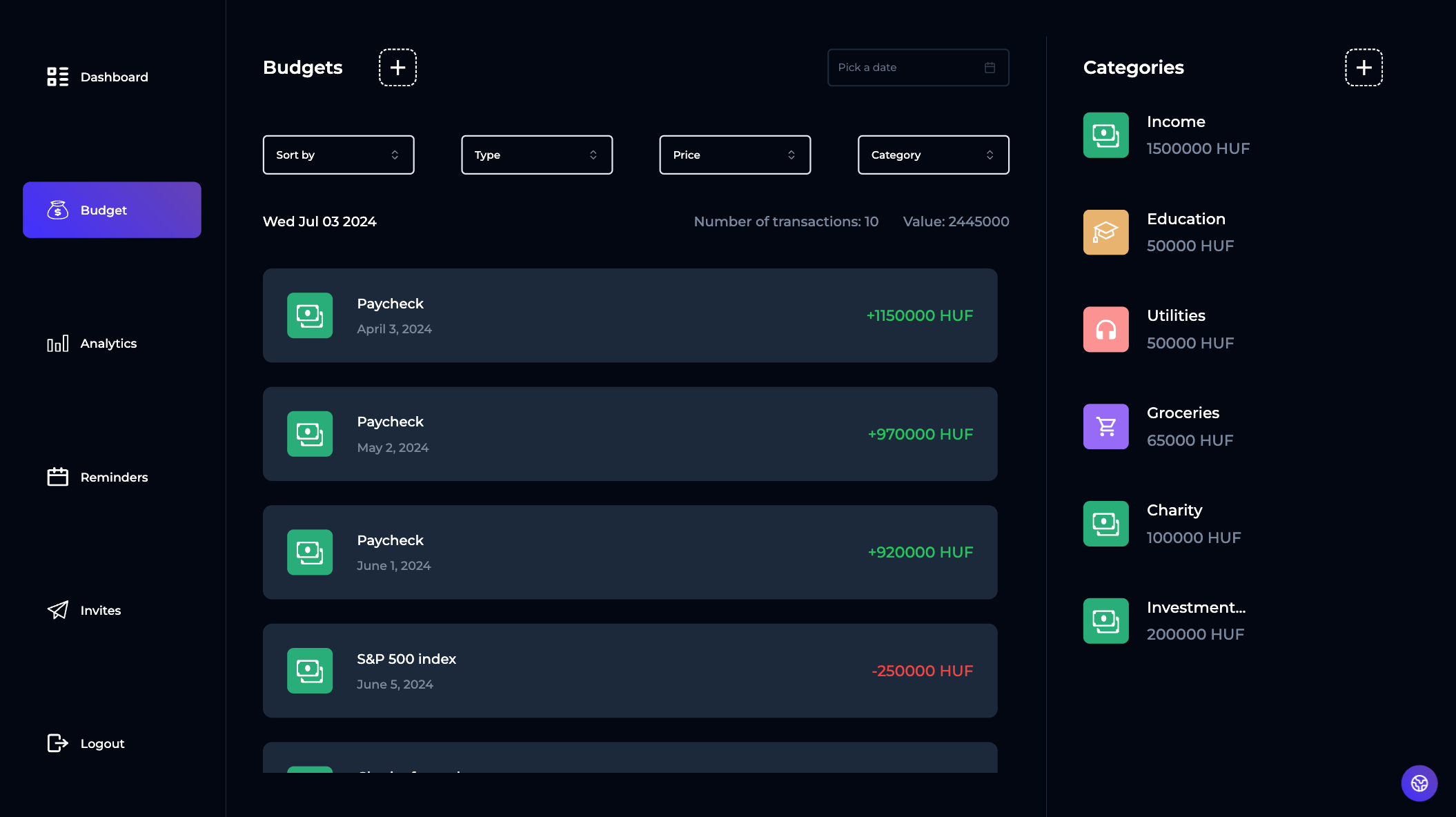 Roll Budget app